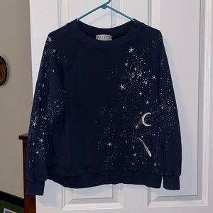 WILDFOX blue sweatshirt with stars and moon. Made in USA